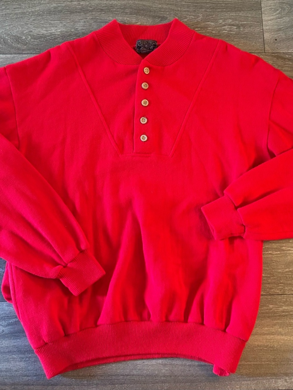 Classic Red Henley Sweater - Men's Vintage Country Touch Shawl Collar Sweater